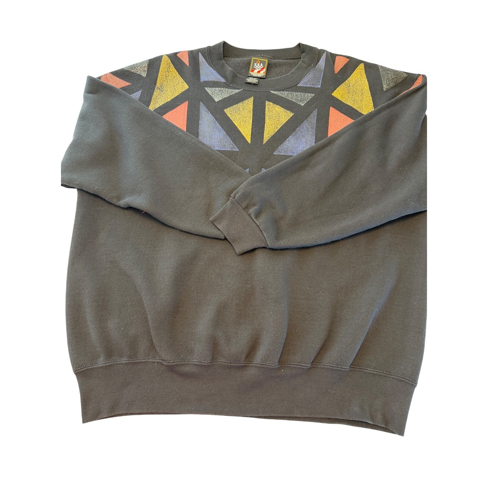 Vintage USA Olympic Sweatshirt Black Geometric Triangle Graphic XL Made in USA